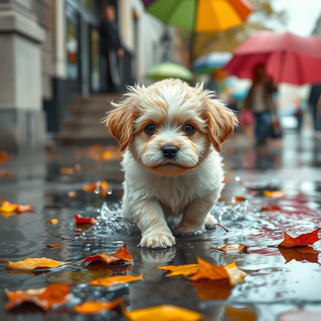 Whimsical Rainy Day Puppy Play