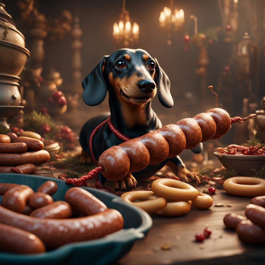 Sausage Dog Feast: Detailed Matte Painting