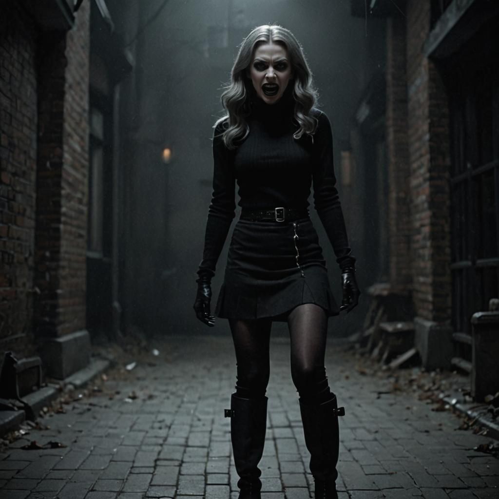 Hyperrealistic Vampire Woman in Black Outfit