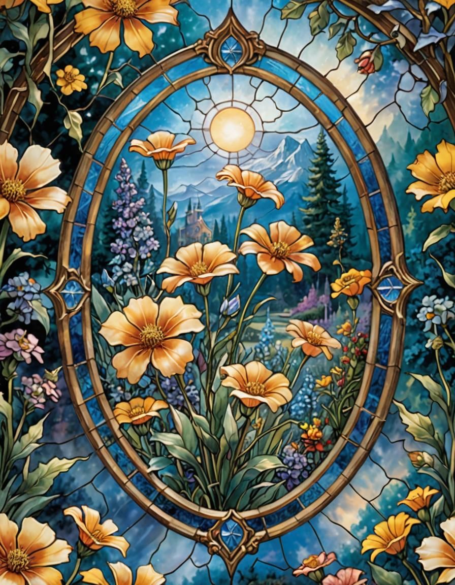 Ethereal Blue Stained Glass Fiddleneck Flower