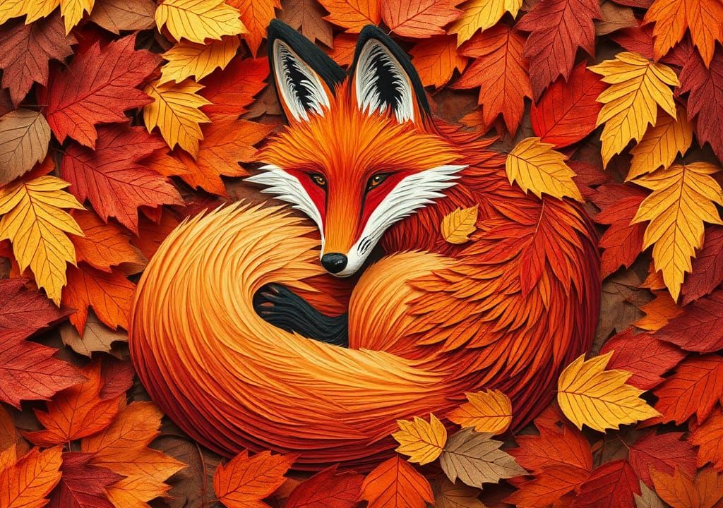 Cozy Autumn Fox in Paper Collage Den