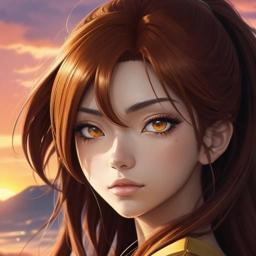 Anime Girl Glowing in Giant Sunset Eye