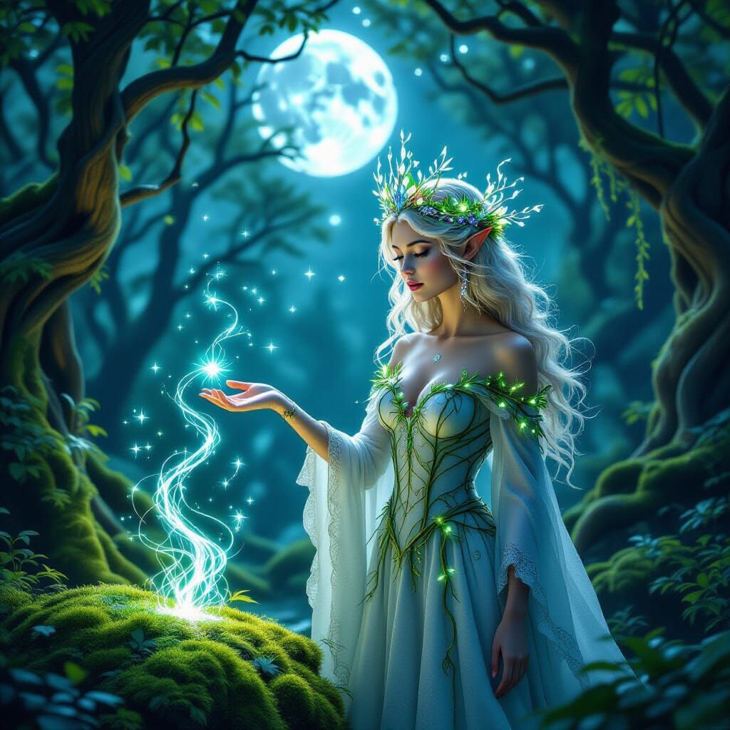 Magical Forest Queen in Moonlit Enchanted Grove