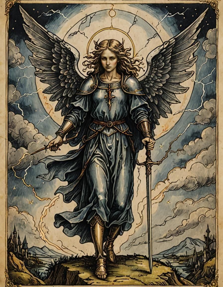 Medieval Tarot Card: Angel in Renaissance Style