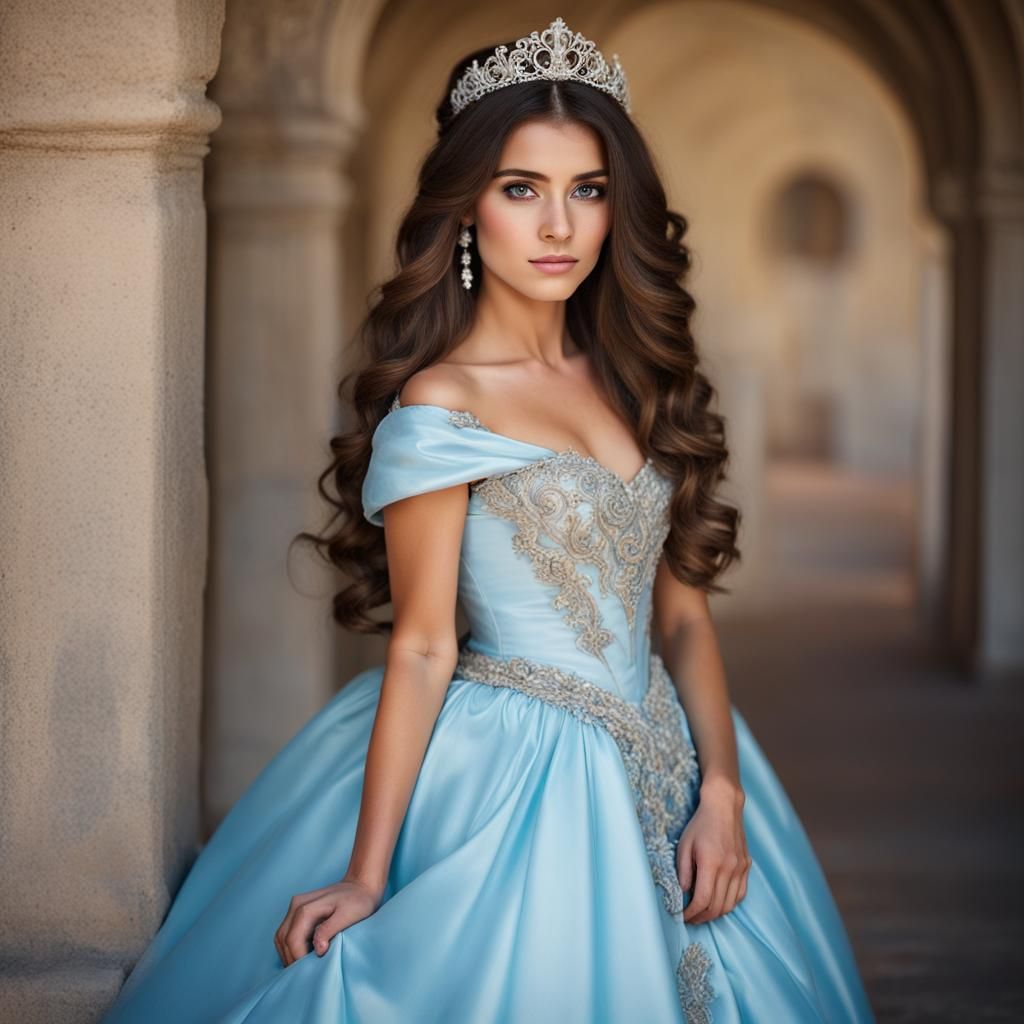 Young Princess with Brown Hair and Blue Dress
