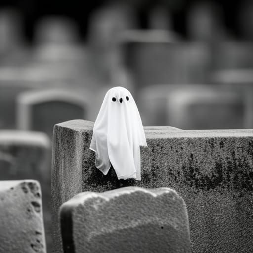 Cute Ghost in Spooky Cemetery: Professional Photography