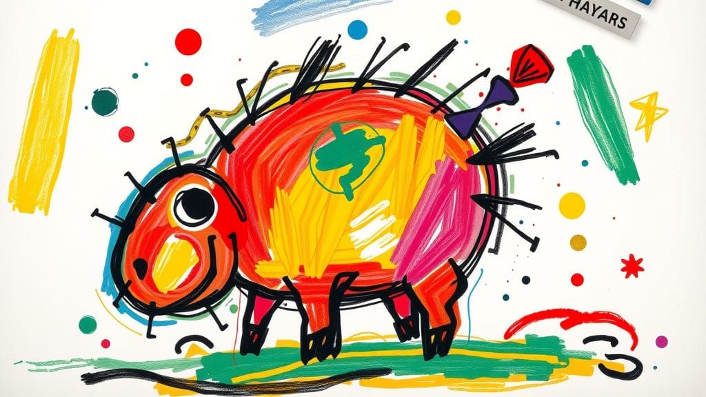 Vibrant Abstract Creature in Expressive Crayon Style