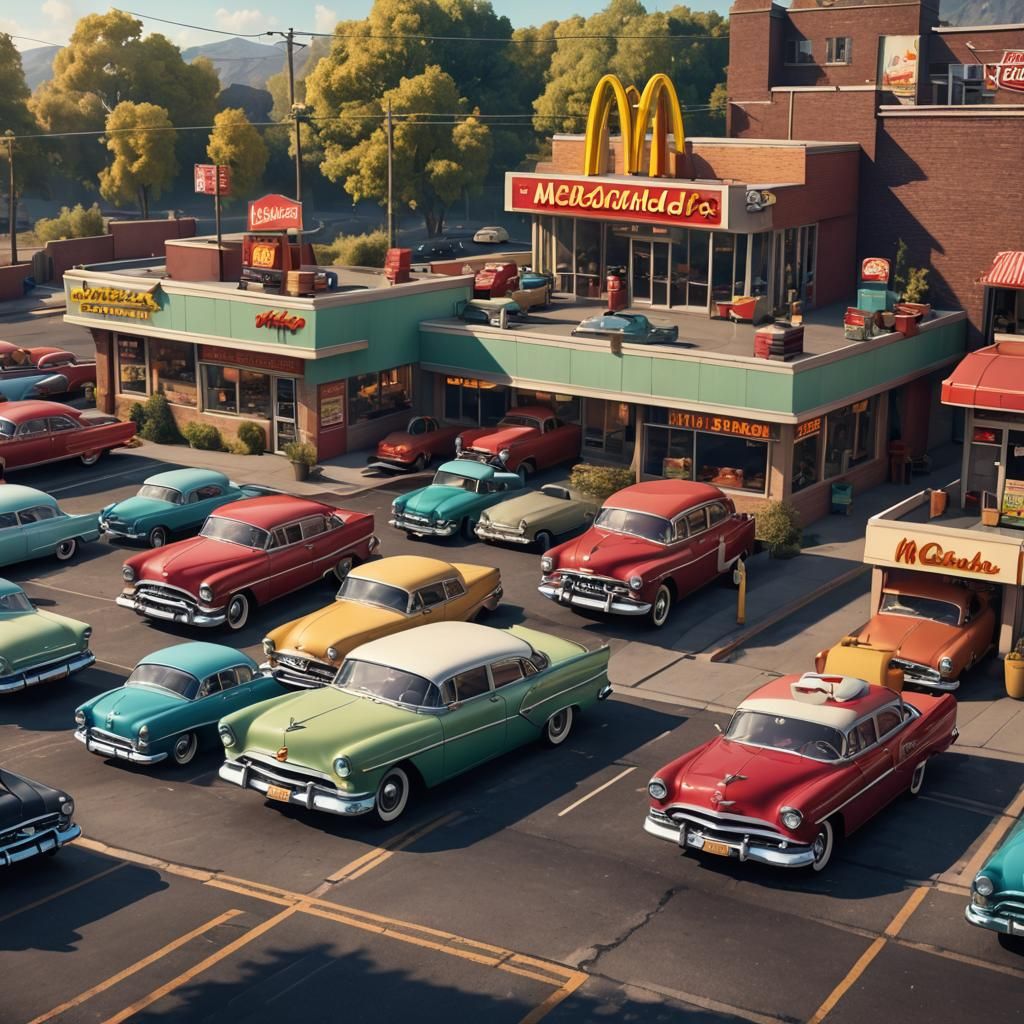 1950s Cars at McDonald's: Detailed Matte Painting