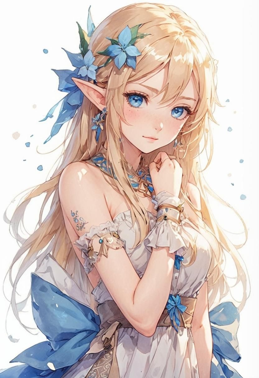 Cute Anime Elf Girl with Expressive Eyes
