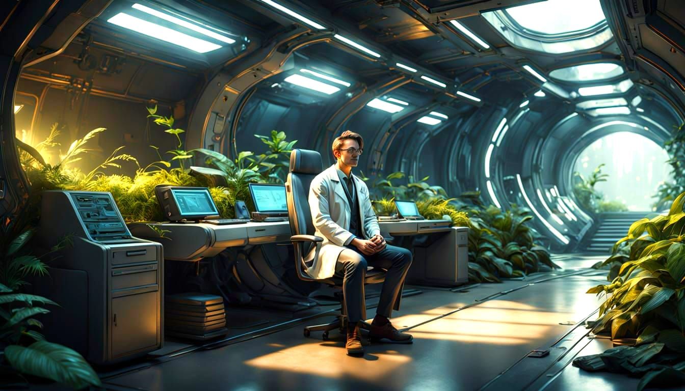 Epic 3D Scientist in Underground Office Tunnel