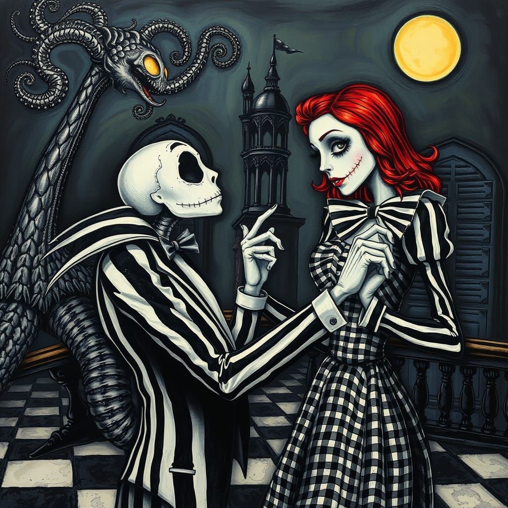Beetlejuice and the Morbid Tango in Sinister Horror Style