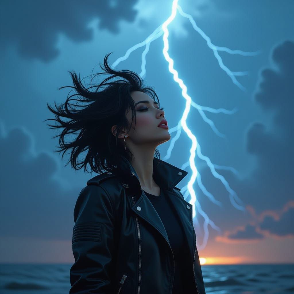 Electrified Figure in Cyberpunk Storm