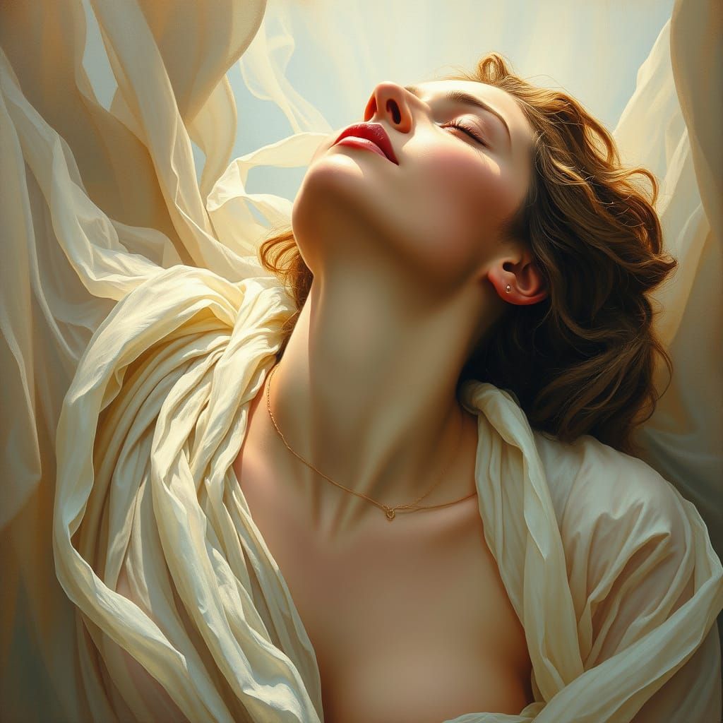 Ecstatic Woman in Botticelli Style Oil Painting