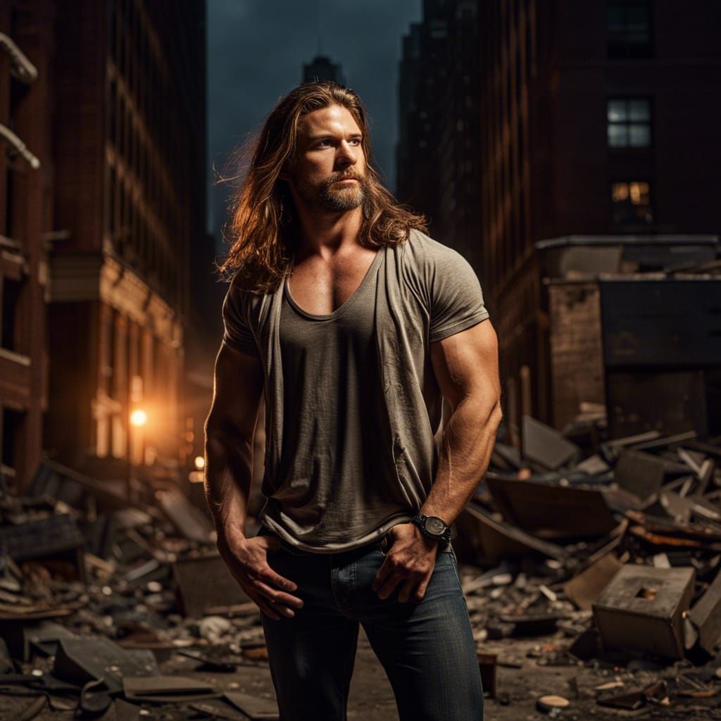 Post-Apocalyptic Survivor in Ruined City