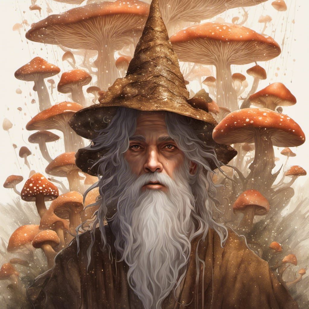 Psychedelic Mushroom Wizard in Surrealist Paradise