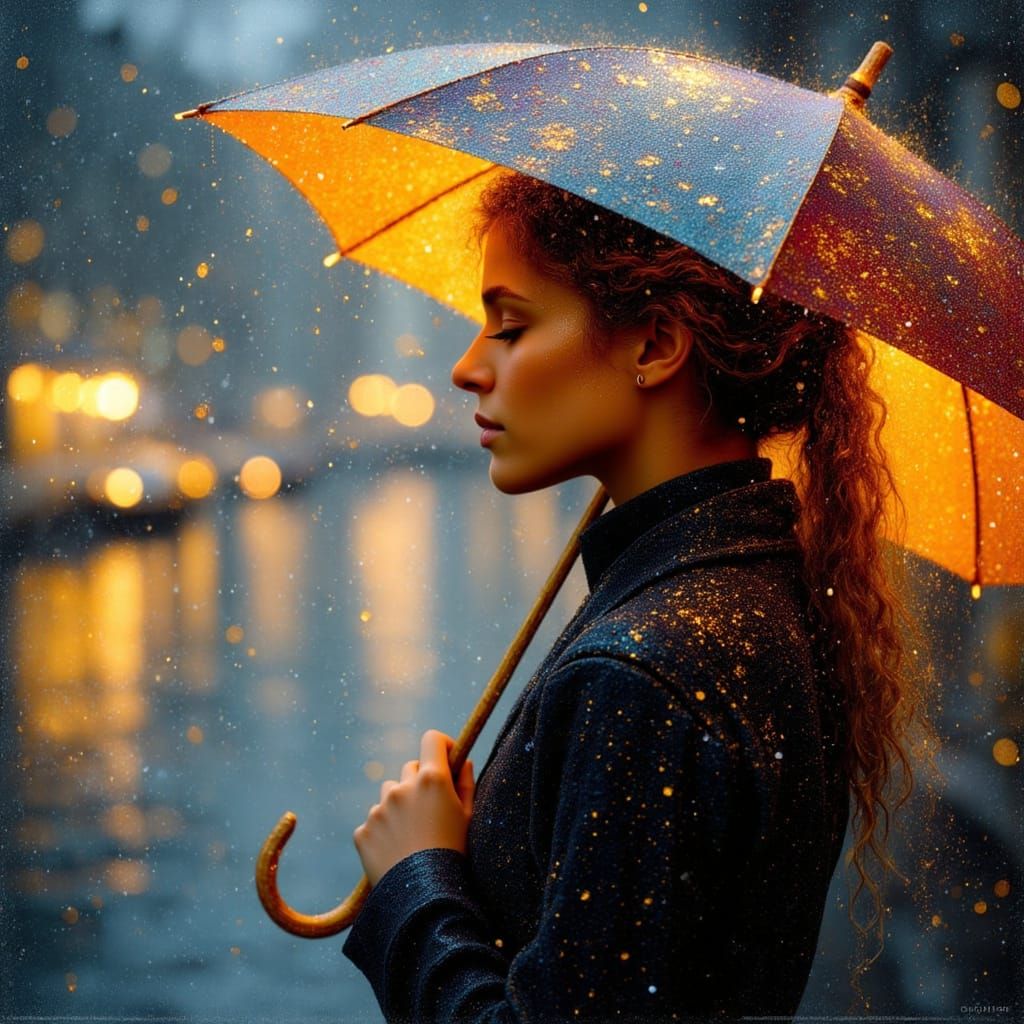 Romantic Parisian Rainy Night Scene in Vibrant Oil Paint Sty...