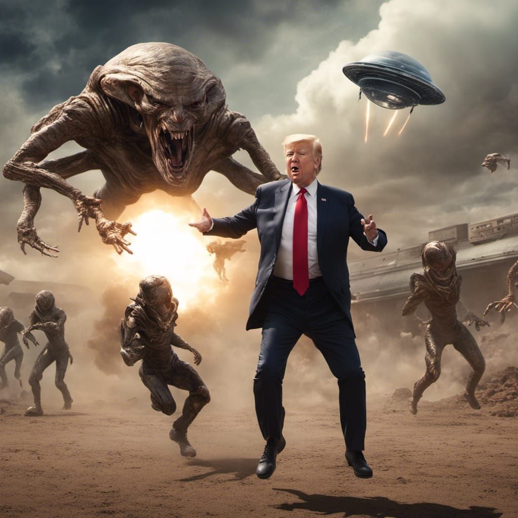 Biden and Trump Alien Chase: Hyper-Realistic Digital Art
