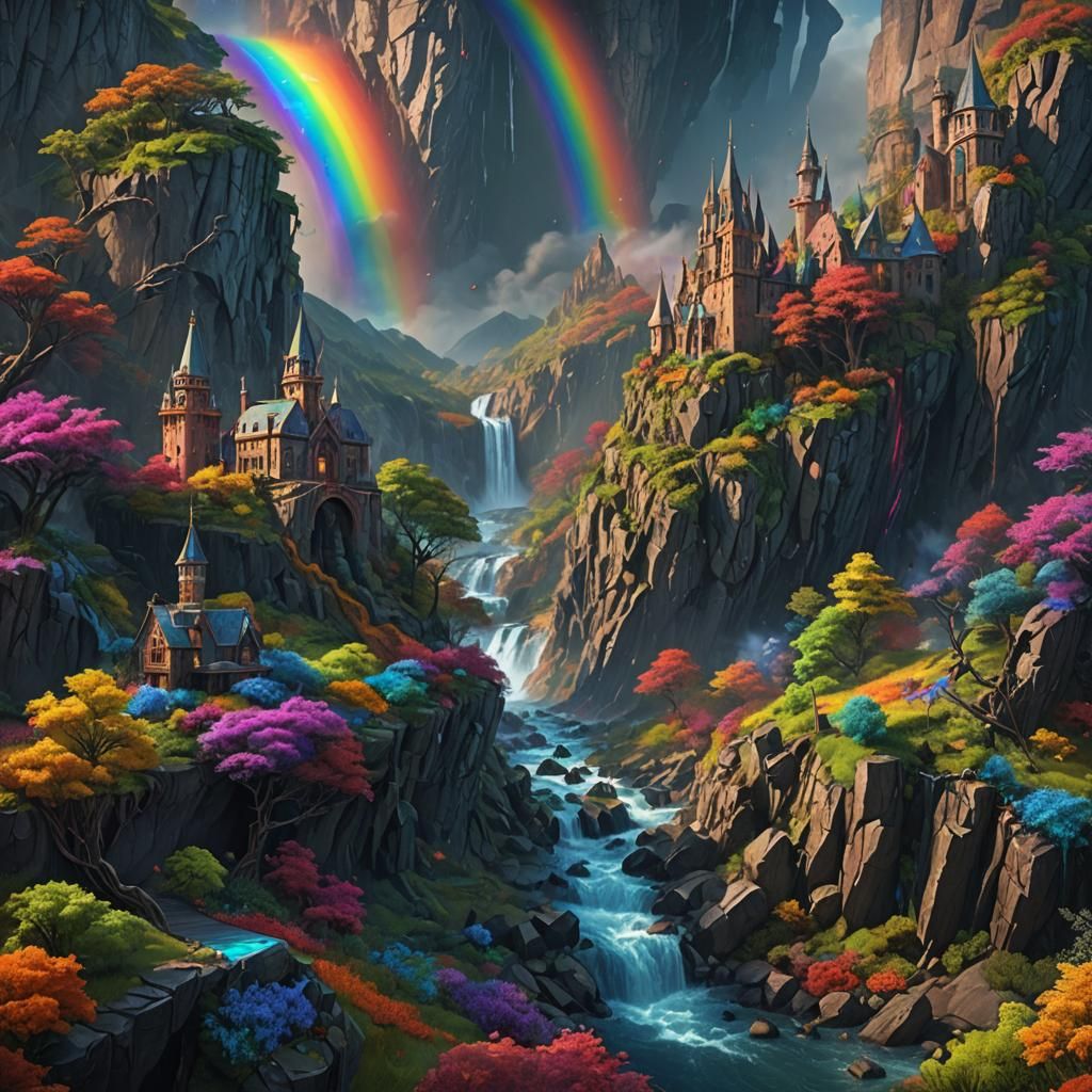 Fantastical Twisted Rainbow in Detailed Matte Painting