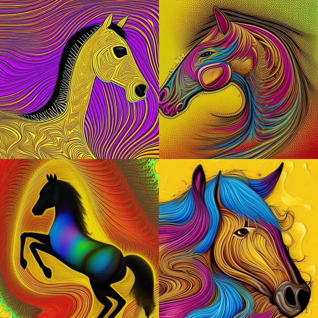 Graffiti Art: Brown Horses in Yellow Hay