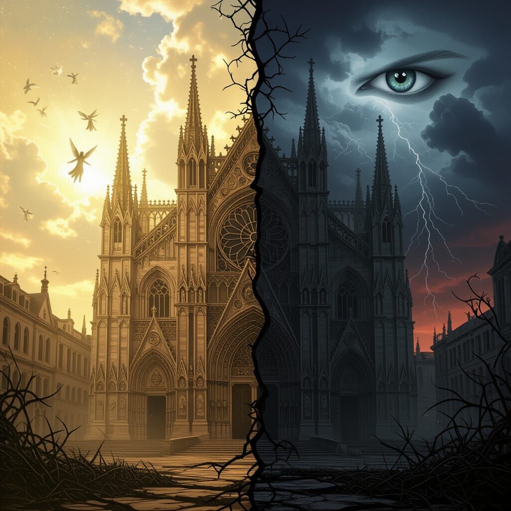 Cathedral of Light and Dark in Digital Painting Style