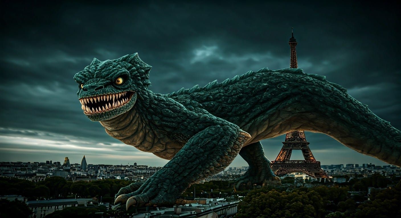 Giant Creature Destroys Eiffel Tower