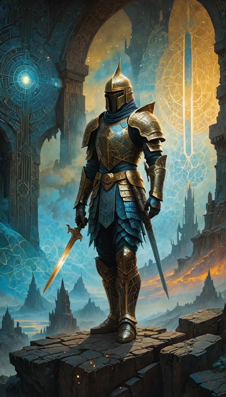 Cosmic Warrior with Geometric Armor