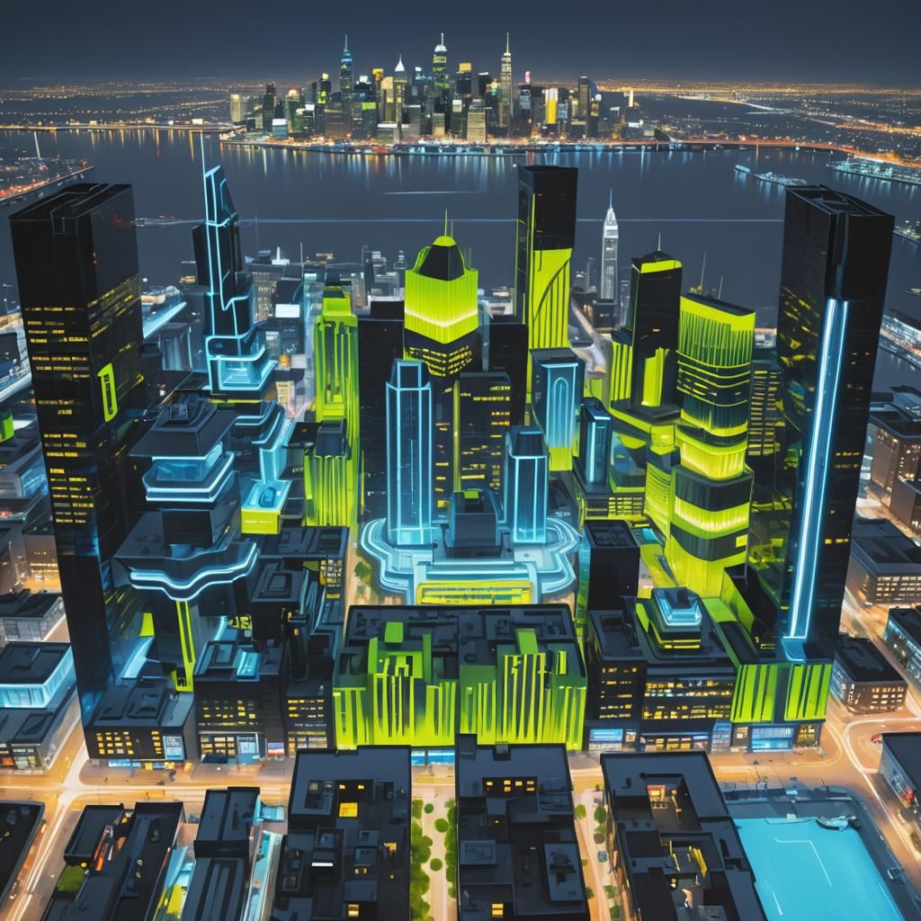 Futuristic Cityscape at Night in Photorealistic Style