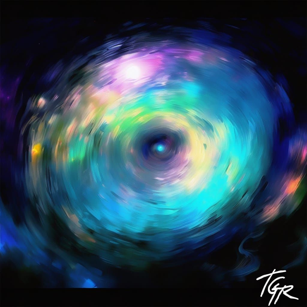 Impressionist Galaxy Portrait with Bioluminescent Nature