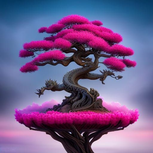 Dragon on Bonsai Tree: Hyperrealistic Fantasy Art