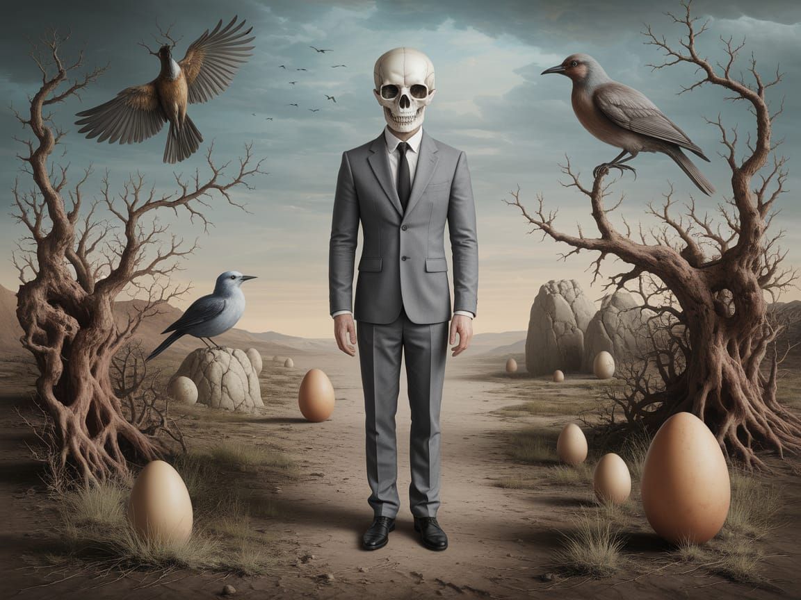 Surrealist Figure in Desolate Landscape