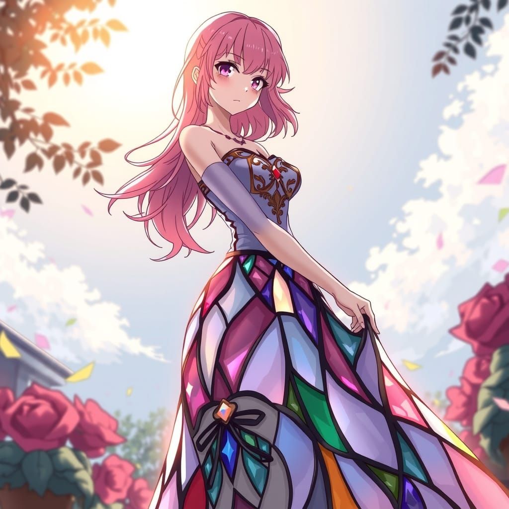 Anime Woman in Stained Glass Gown