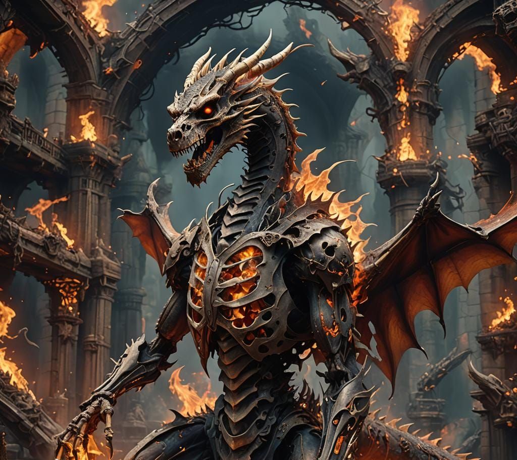 Fiery Dragon Skeleton: Fantasy Concept Art