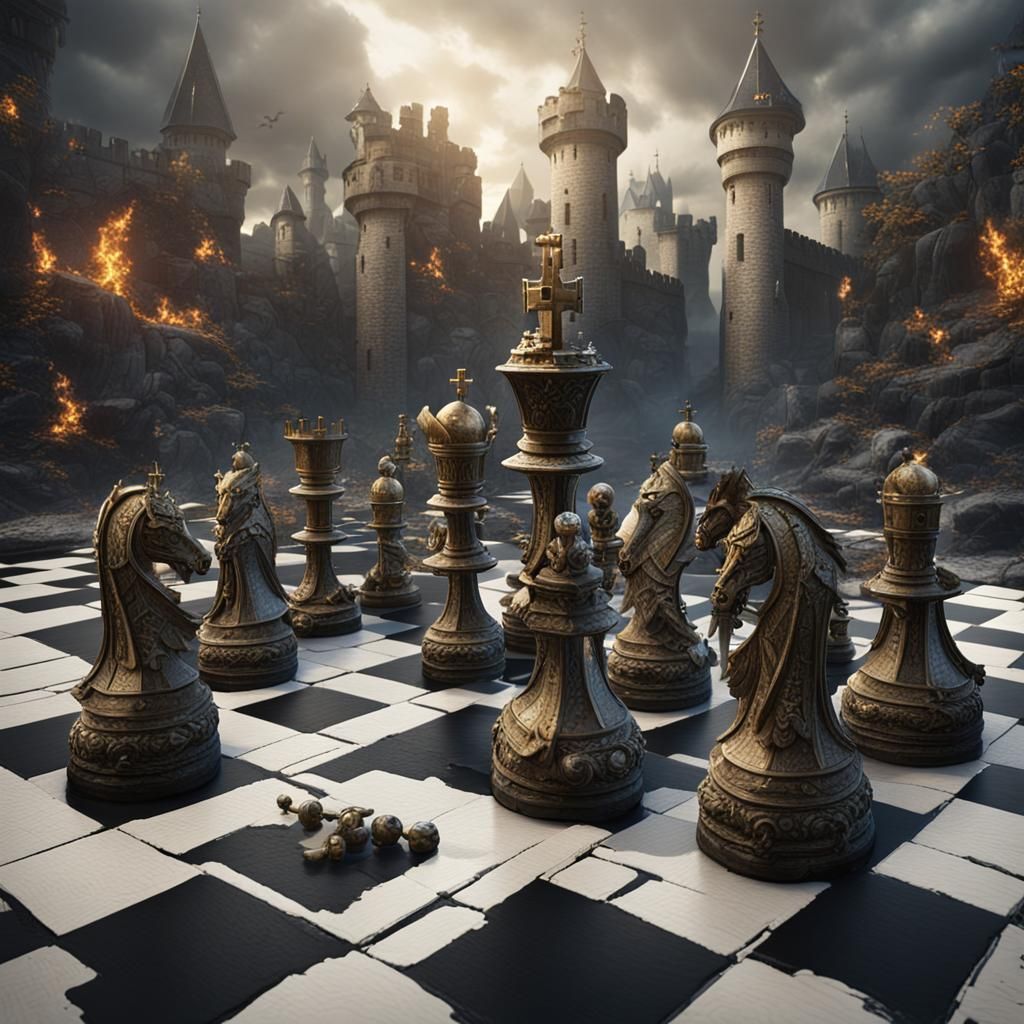 Epic Chessboard Battle with Medieval Characters