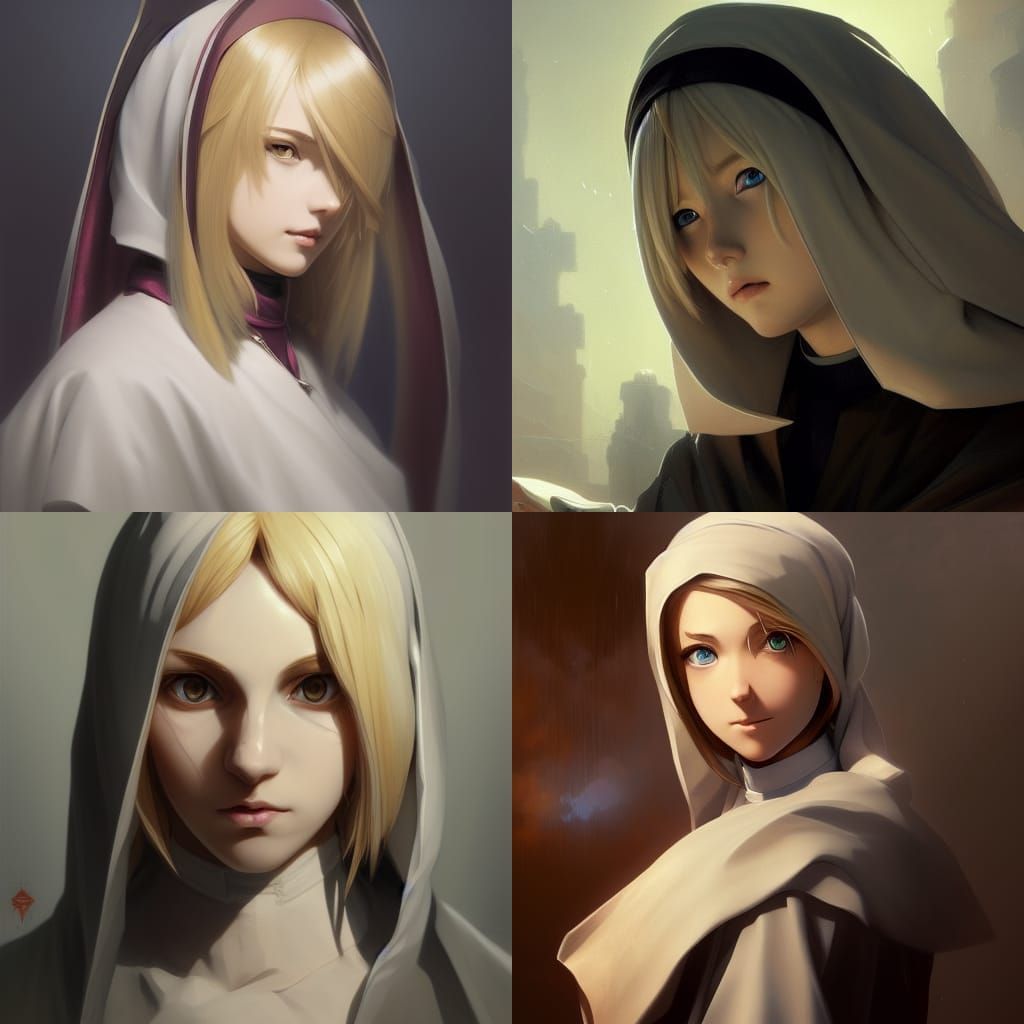 Anime Style Portrait of a Young Nun