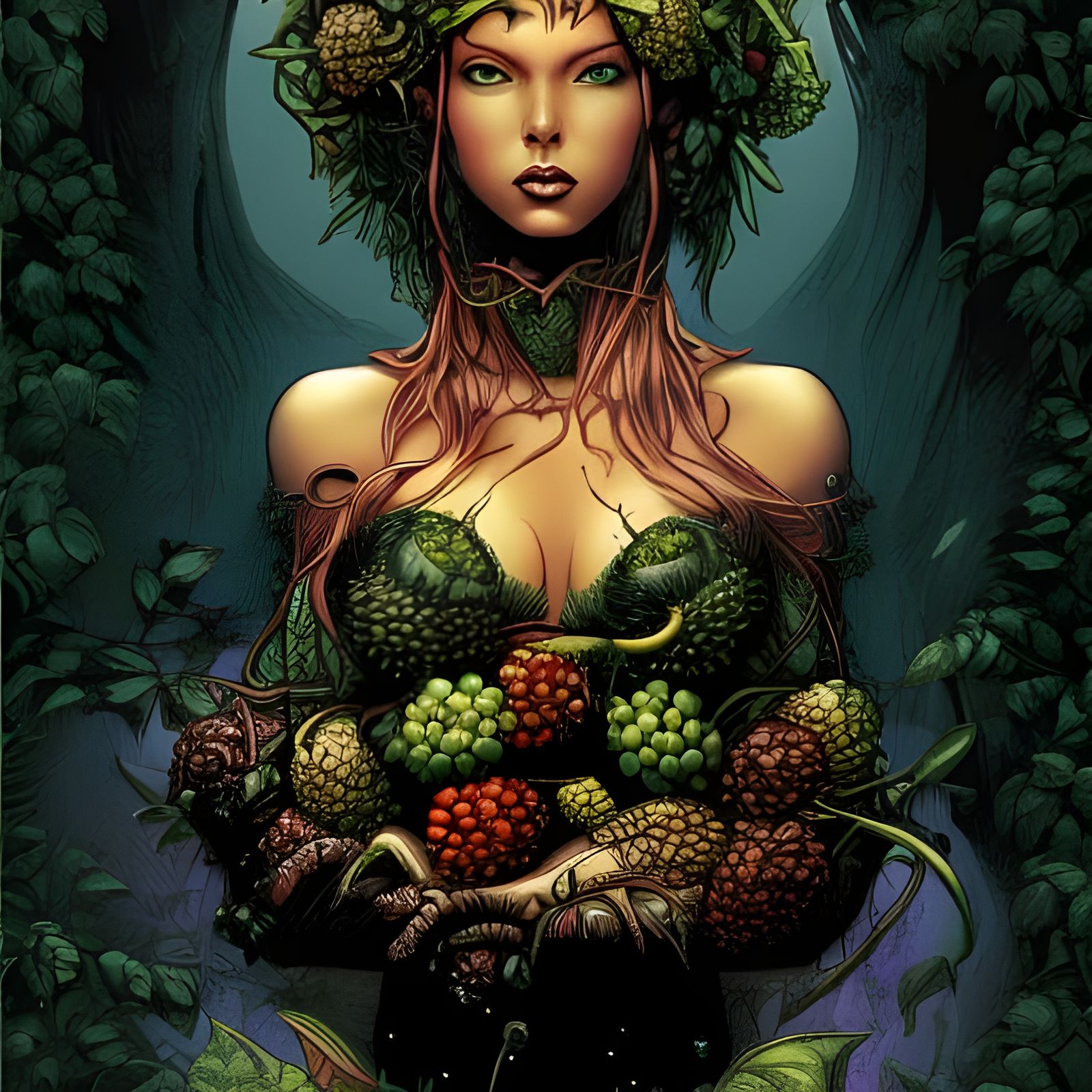 Vegetal Goddess in Comic Book Art Style