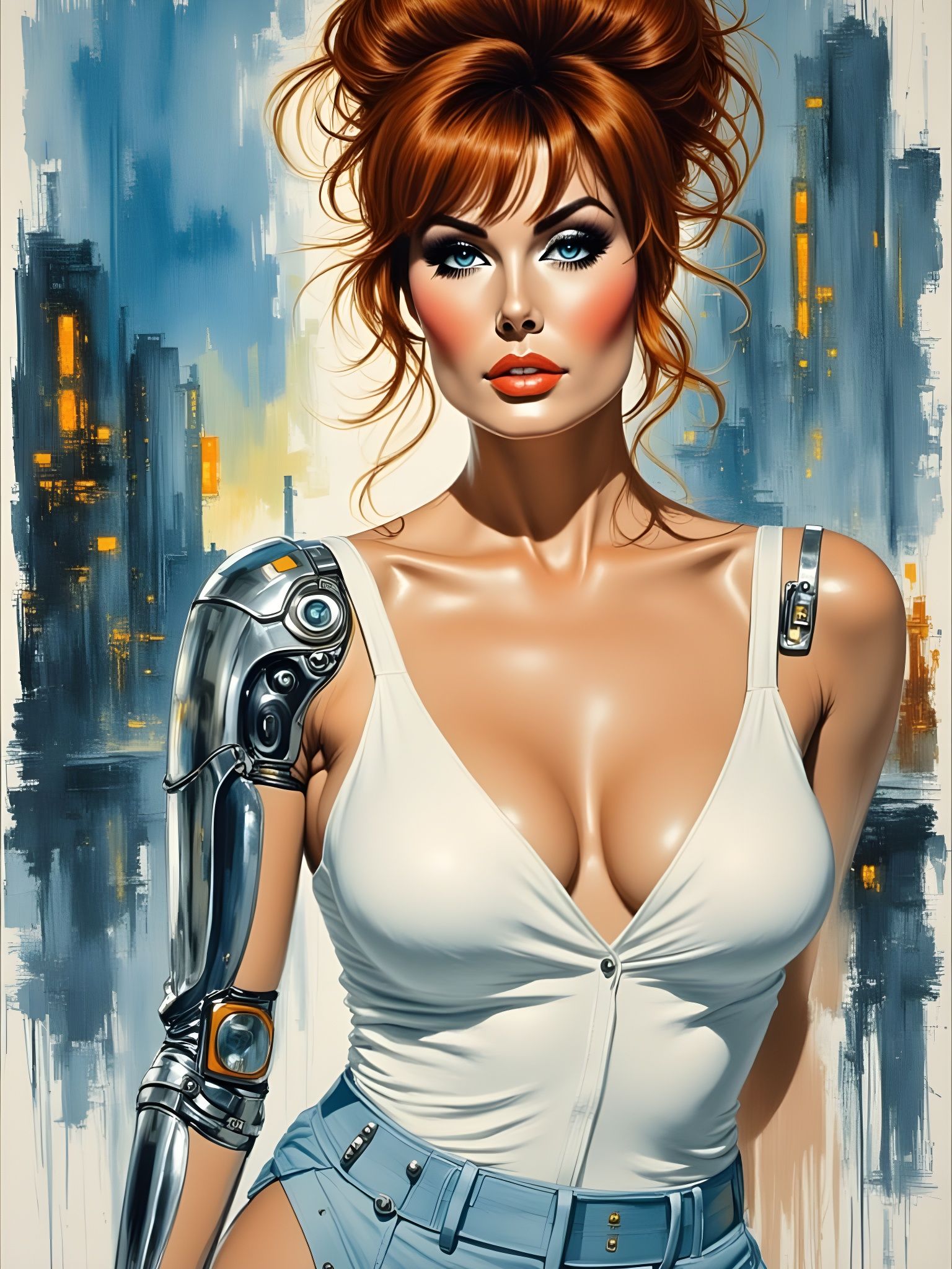 Cybernetic Raquel Welch Watercolor Painting