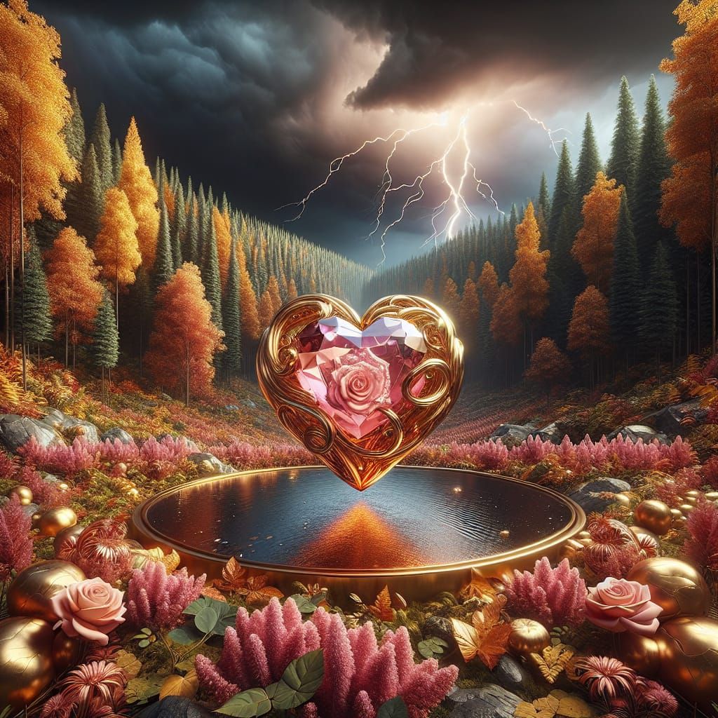 Rose Gold Heart in Autumn Thunderstorm