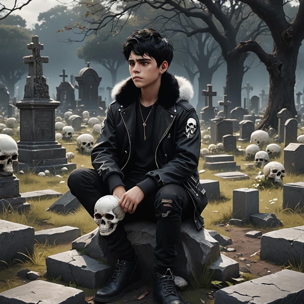 Boy in Graveyard: Detailed Matte Painting