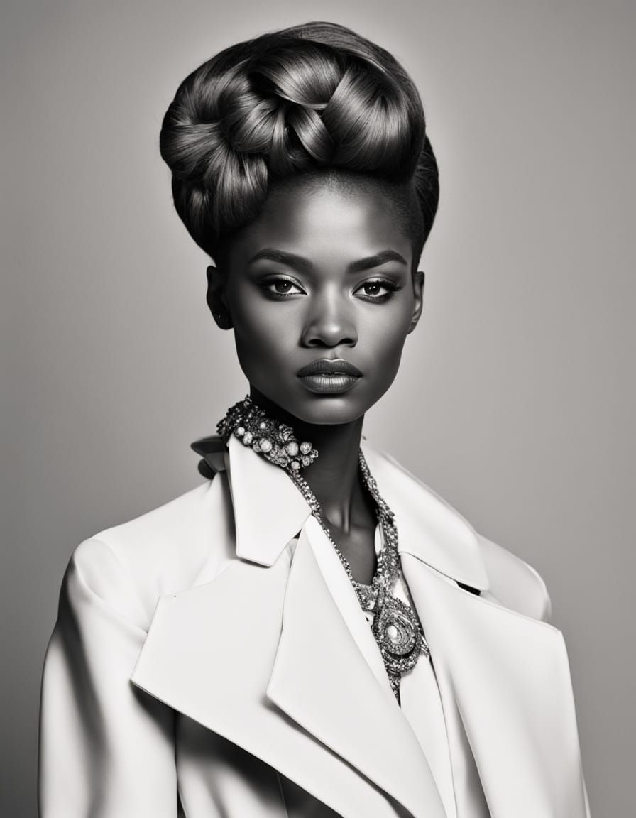 Glamorous Model in High-Contrast Avant-Garde Fashion