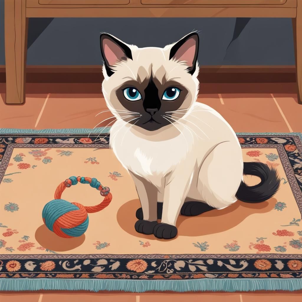 Siamese Cat Playing, in A.A. Milne Art Style