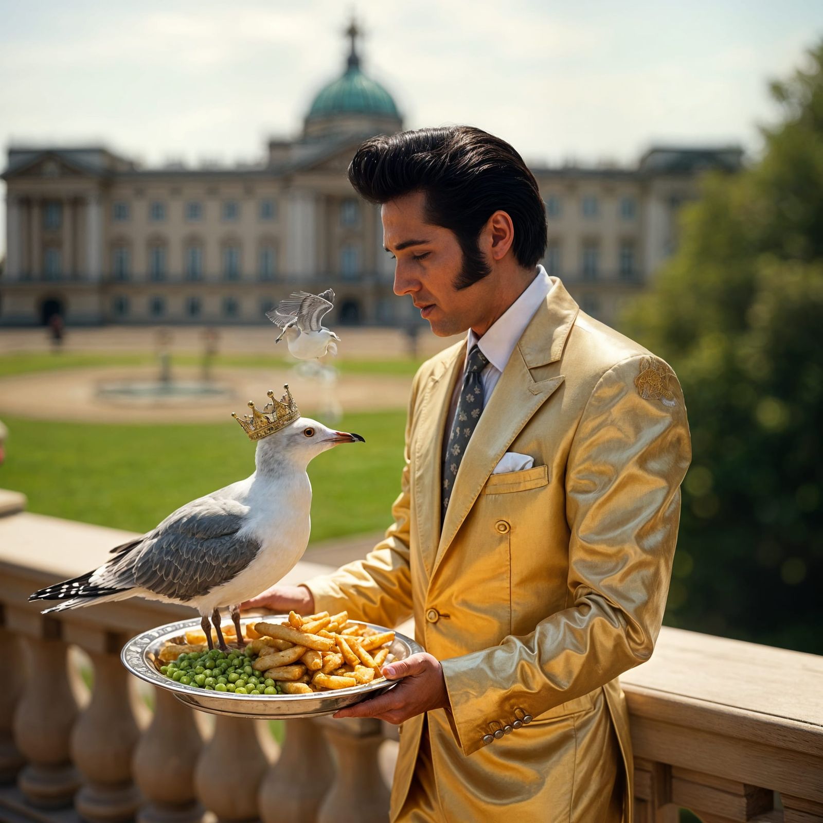Elvis Serves Seagull at Buckingham Palace