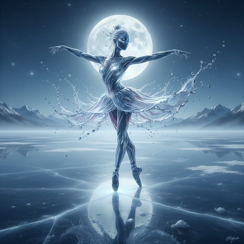 Graceful Water Ballerina Dances on Frozen Lake