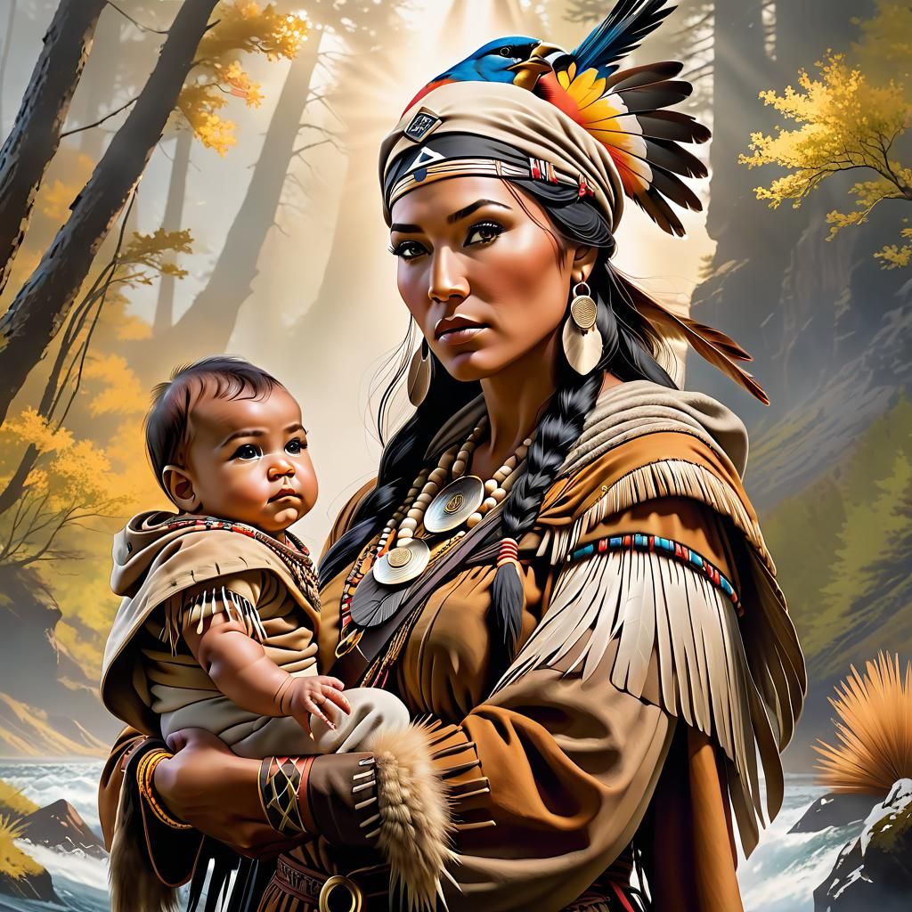 Sacagawea Guiding Lewis and Clark: Hyperrealistic Portrait