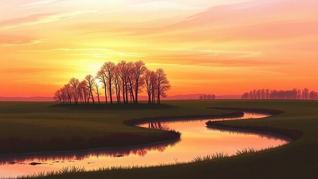 Tranquil Sunset Scene with Silhouetted Trees