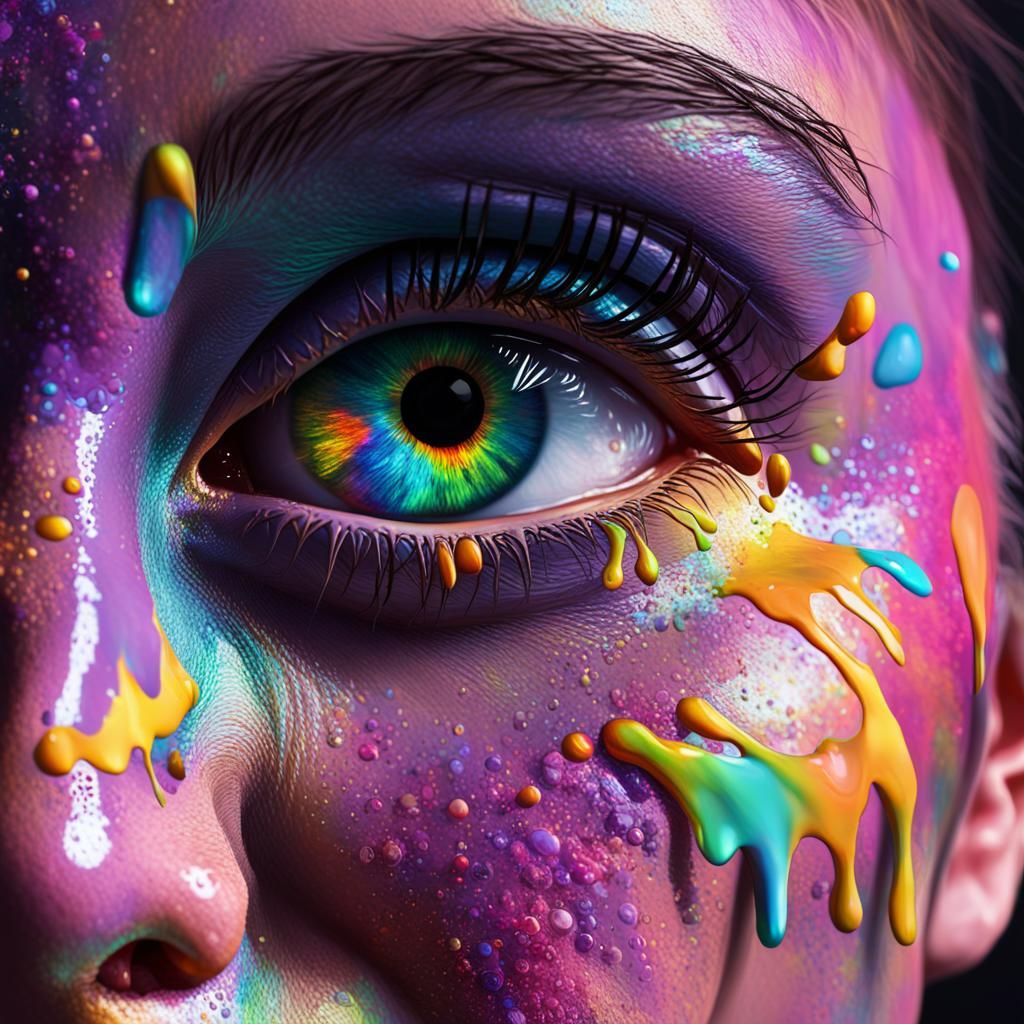 Intricate Iridescent Eyes in Colorful Splash Art