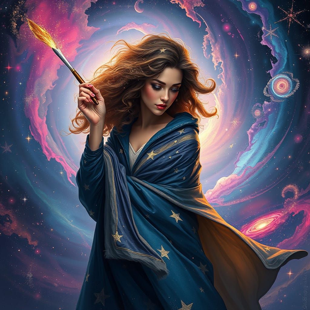 Ethereal Cosmos: A Woman Paints the Stars