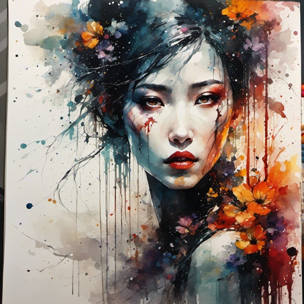 Asian Android in Red Water Digital Art