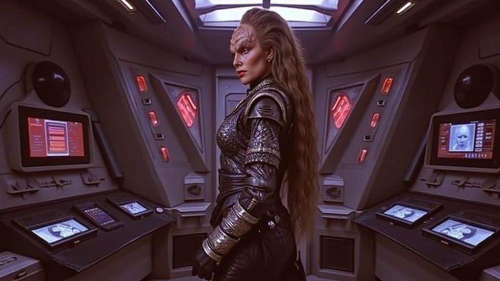 Regal Female Klingon Captain in Futuristic Armor