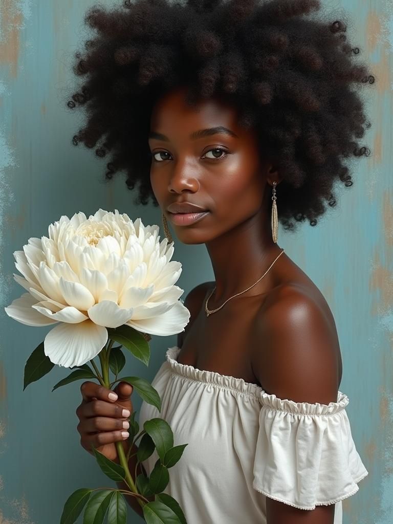 Woman with Peony in Surrealist Fantasy Style