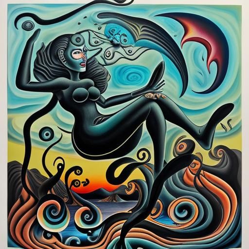 Surreal Charcoal Jellyfish in Oil on Canvas